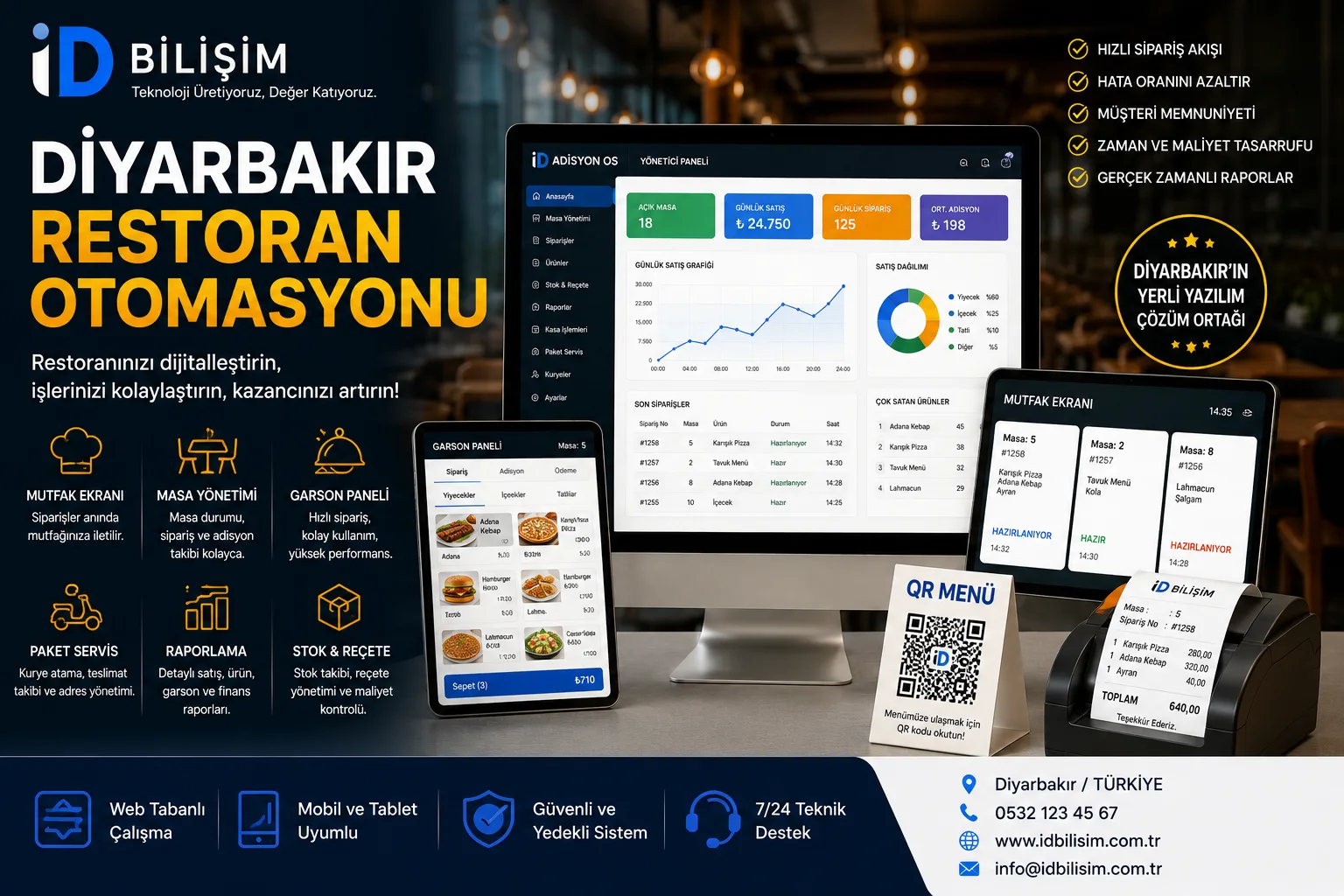 Diyarbakır restoran otomasyonu ve adisyon sistemi çözümleri sunan İD Bilişim