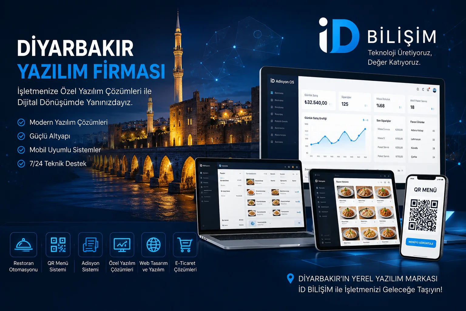 Diyarbakır yazılım firması İD Bilişim tarafından geliştirilen restoran otomasyonu, adisyon sistemi ve web yazılım çözümleri
