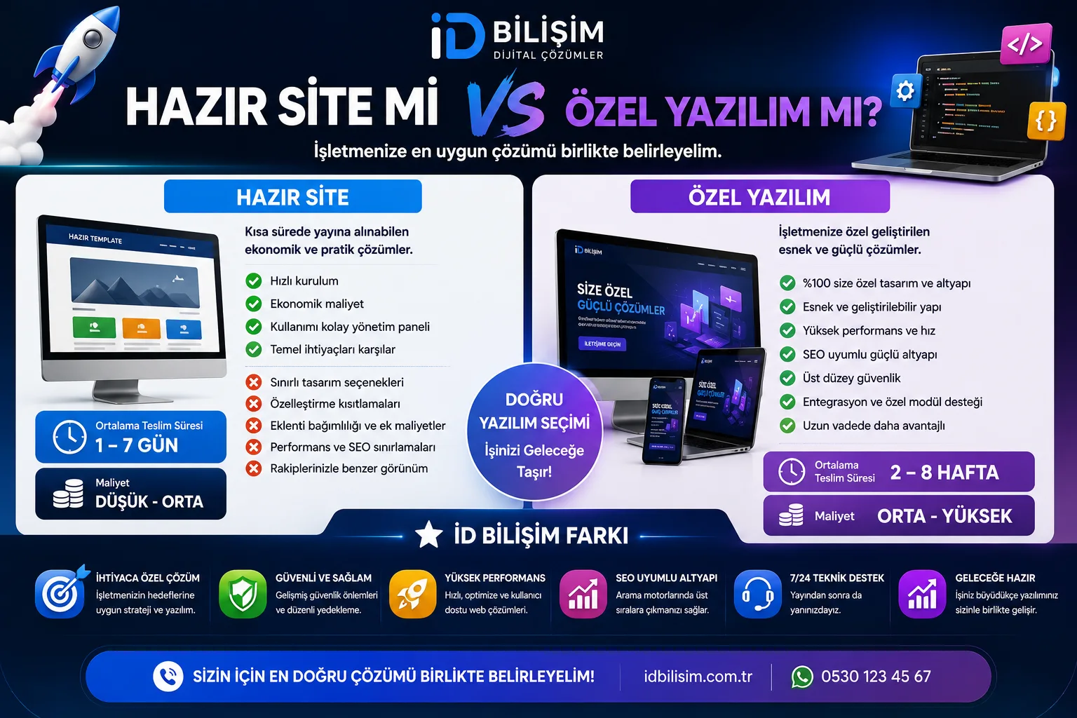 Hazır web sitesi ile özel yazılım karşılaştırması