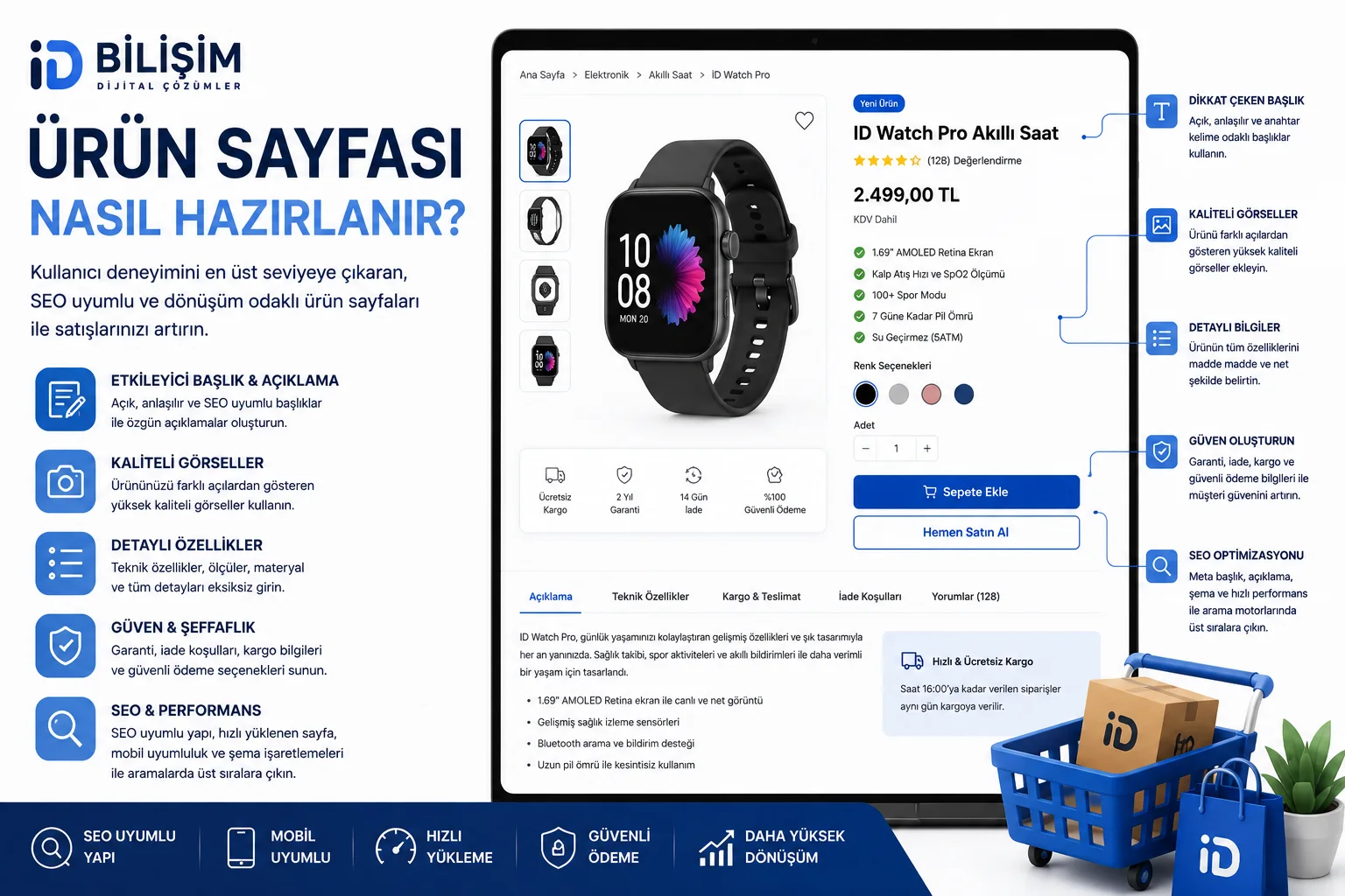 SEO uyumlu profesyonel e-ticaret ürün sayfası tasarımı